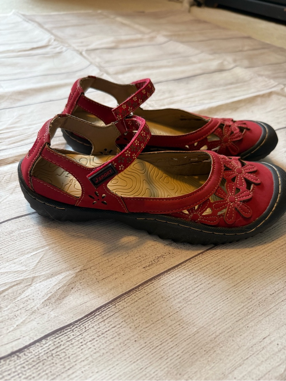 JSport by Jambu Red Floral Cutout Mary Jane Flats